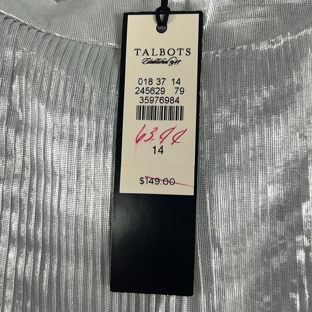TALBOTS Silver Metallic Micro Pleated Party Skirt Knee Length Size 14 NWT - Picture 11 of 12